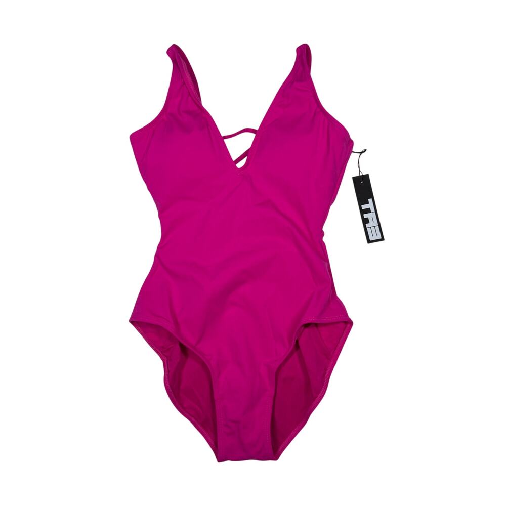 TA3 Plungey One Piece Swimsuit XS Short 4.0 Hot Pink Lace Up Back Sculpting NWT